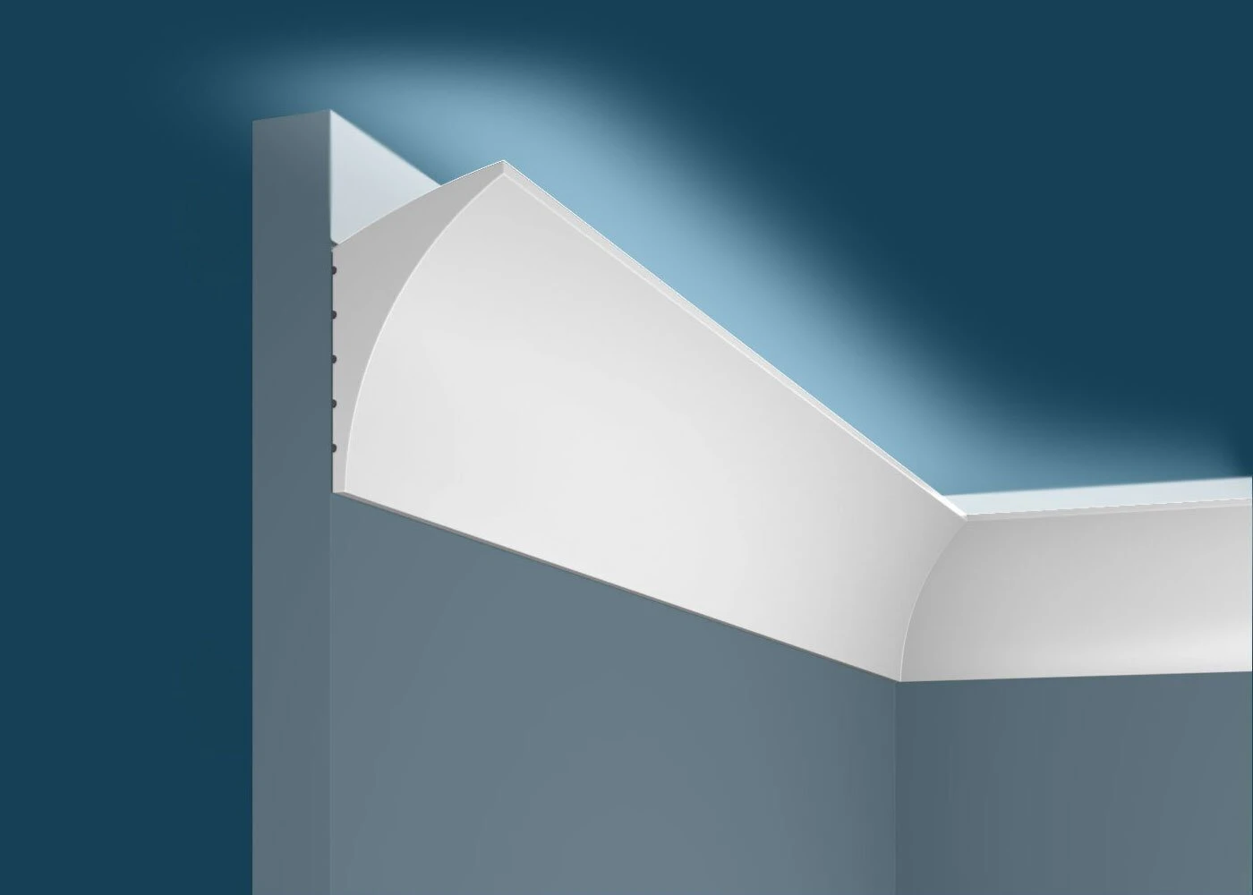 Ideal — Плинтус потолочный дюрополимер Cosca KX007, 70x42x2000мм, Экополимер (Карниз) ударопрочный, Скрытое освещение