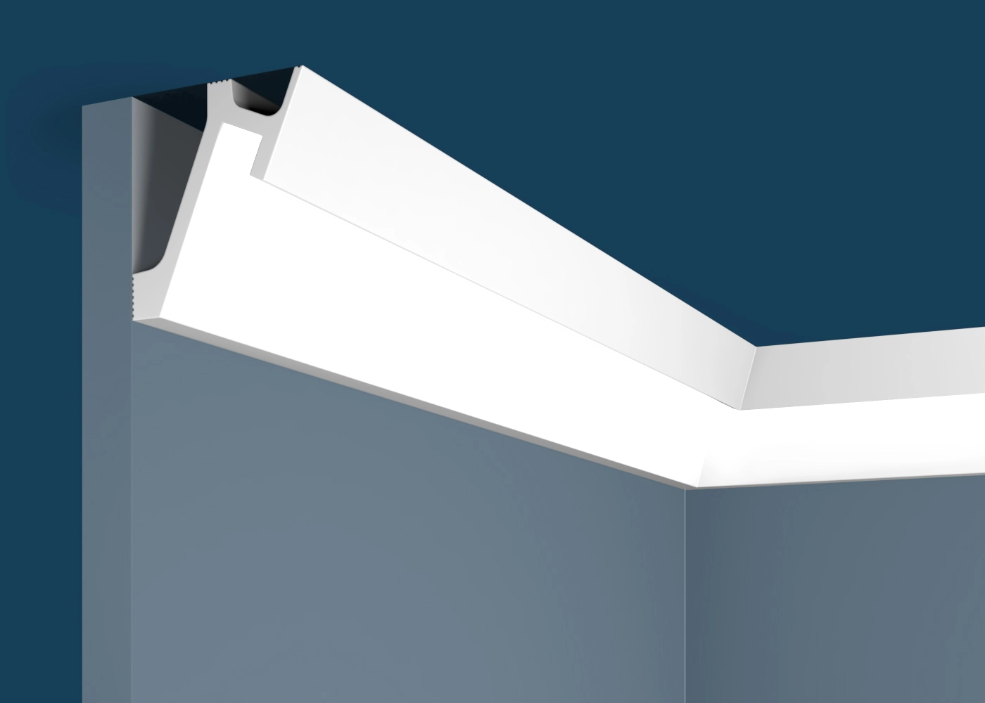 Ideal — Плинтус потолочный дюрополимер Cosca KX052, 72x65x2000мм, Экополимер (Карниз) ударопрочный, Скрытое освещение