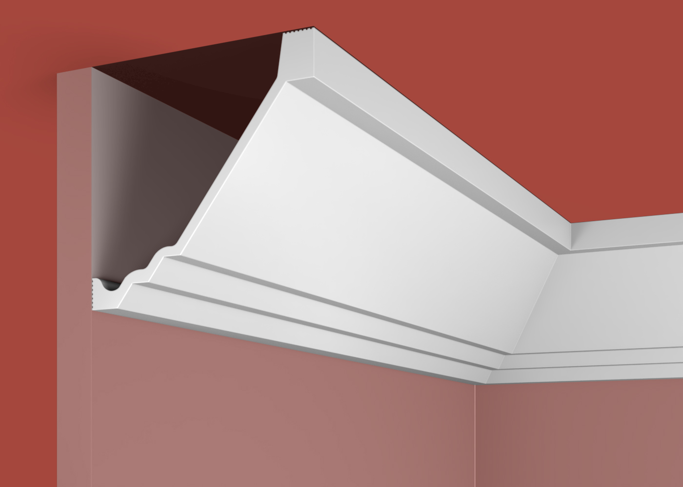 Ideal — Плинтус потолочный дюрополимер Cosca KX054, 113x116x2000мм, Экополимер (Карниз) ударопрочный