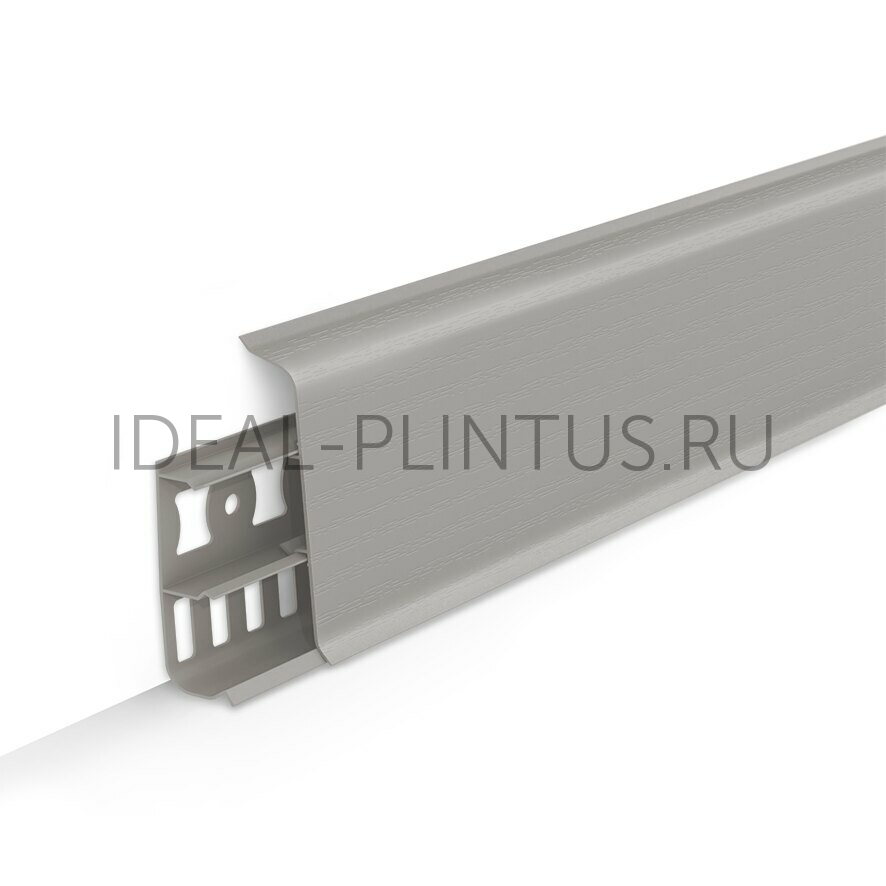 Ideal — Напольный пластиковый плинтус пвх Деконика D70 036 Платиново-серый (ideal Deconika 70х21х2200 мм) — Ideal, plintus s myagkim kraem