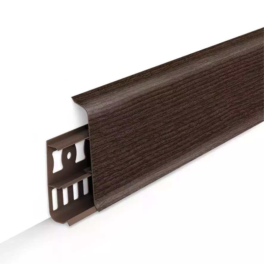 Ideal — Напольный пластиковый плинтус пвх Деконика D70 351 Каштан (ideal Deconika 70х21х2200 мм) — Ideal, plintus s myagkim kraem