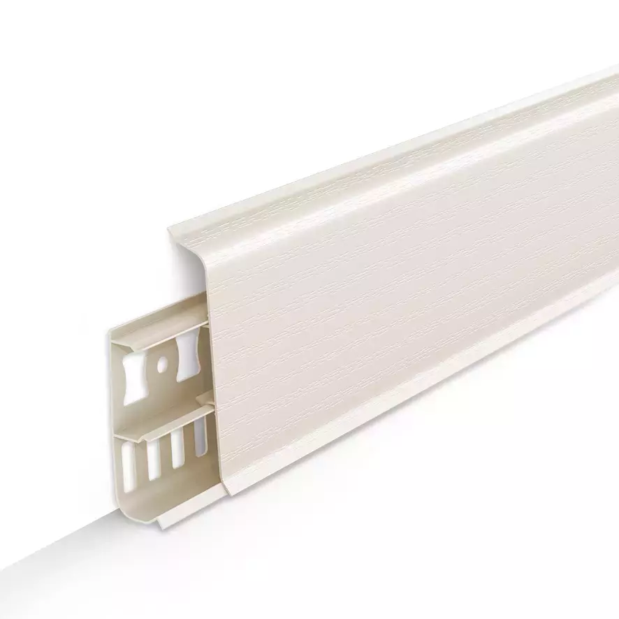 Ideal — Напольный пластиковый плинтус пвх Деконика D85 033 Кремово-белый (ideal Deconika 85х22х2200 мм)
