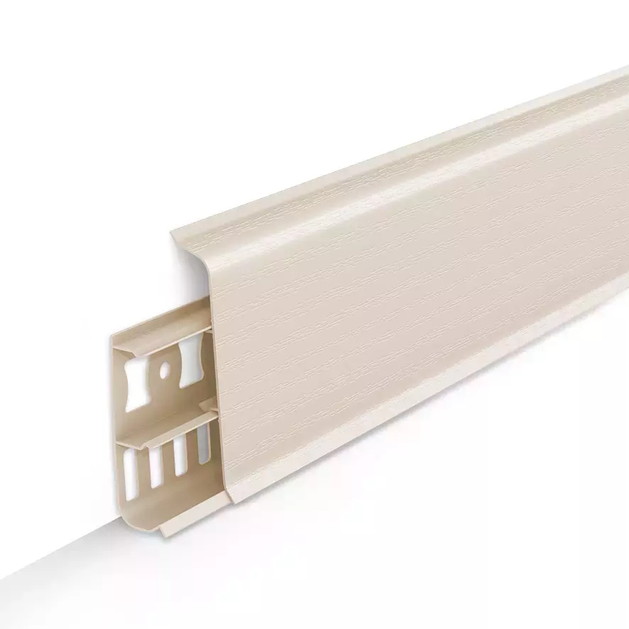 Ideal — Напольный пластиковый плинтус пвх Деконика D85 034 Светлая слоновая кость (ideal Deconika 85х21х2200 мм) — Ideal, plintus s myagkim kraem