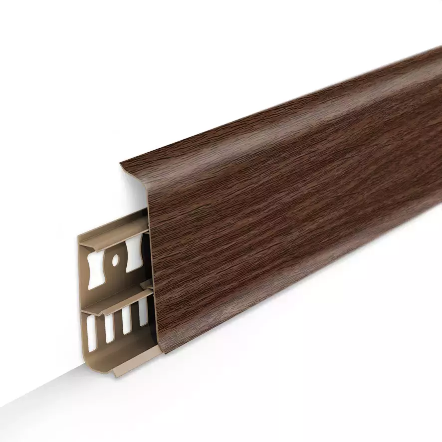 Ideal — Напольный пластиковый плинтус пвх Деконика D85 291 Орех (ideal Deconika 85х21х2200 мм)