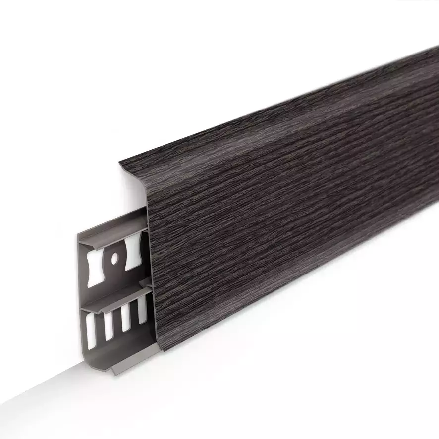 Ideal — Напольный пластиковый плинтус пвх Деконика D85 352 Каштан серый (ideal Deconika 85х21х2200 мм)