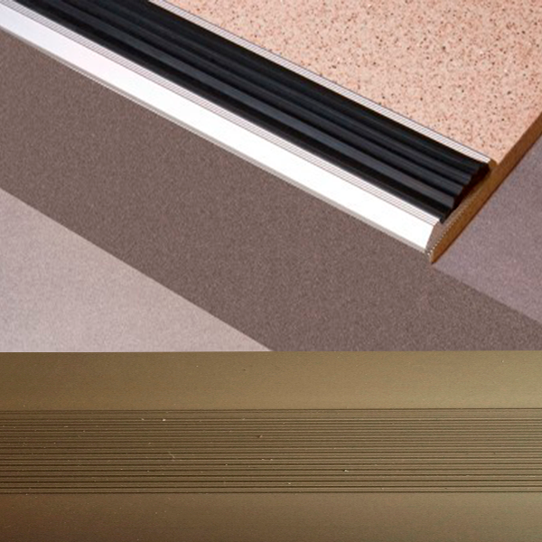 Ideal — Плоский алюминиевый порог Бронза 41.7х3.9х1800 мм. Пластал Д15 с резиновой вставкой для защиты ступеней