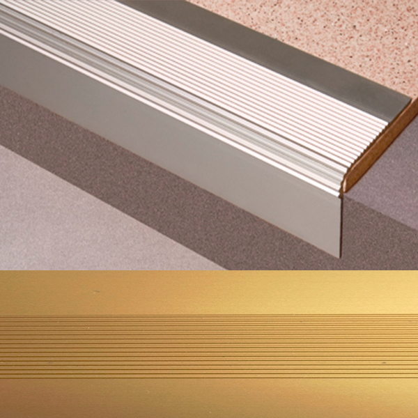 Ideal — Угловой алюминиевый порог Золото 47.1х32х900 мм. Пластал Д14 для защиты кромки ступеней лестниц без отверстий