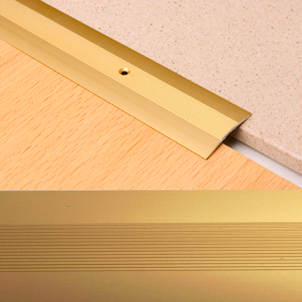 Ideal — Алюминиевый порог для пола Золото 39.5х3.7х900 мм. Пластал А5 полукруглый с продольными рисками