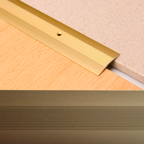 Ideal — Алюминиевый порог для пола Бронза 39.5х3.7х2700 мм. Пластал А5 полукруглый с продольными рисками
