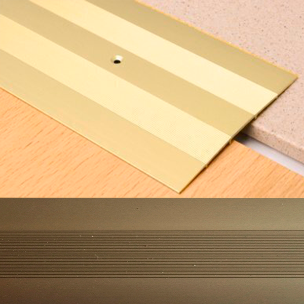 Ideal — Алюминиевый порог для пола Бронза 80х3,5х900 мм. Пластал А8 плоский с продольными рисками