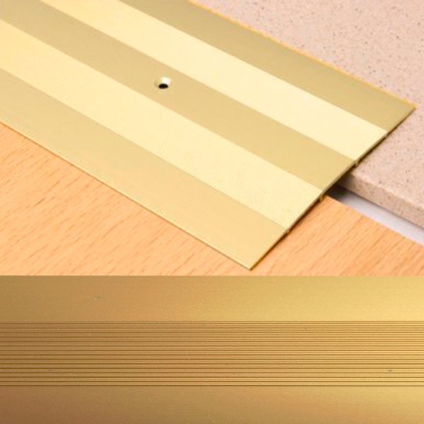 Ideal — Алюминиевый порог для пола Золото 80х3,5х2700 мм. Пластал А8 плоский с продольными рисками
