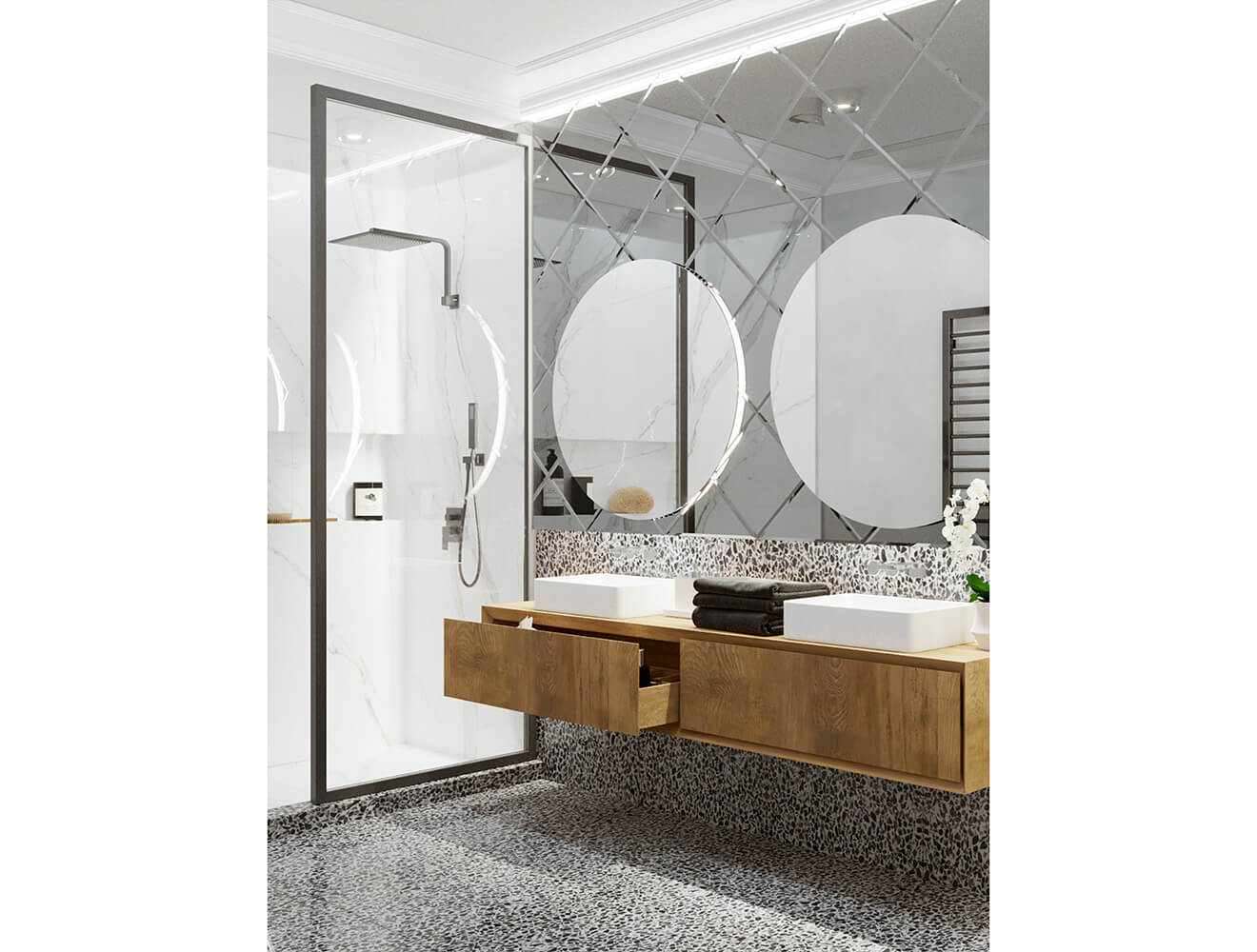 Ideal — Зеркальная панно с фацетом графит глянец — Ideal, kvadratnaya zerkalnaya plitka