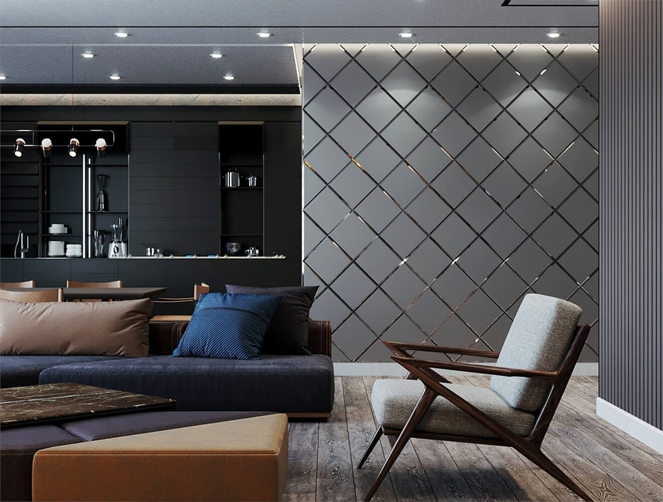 Ideal — Зеркальная панно с фацетом графит матовый — Ideal, kvadratnaya zerkalnaya plitka