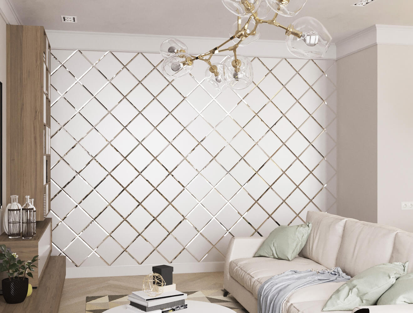 Ideal — Зеркальная панно с фацетом серебро матовое — Ideal, kvadratnaya zerkalnaya plitka