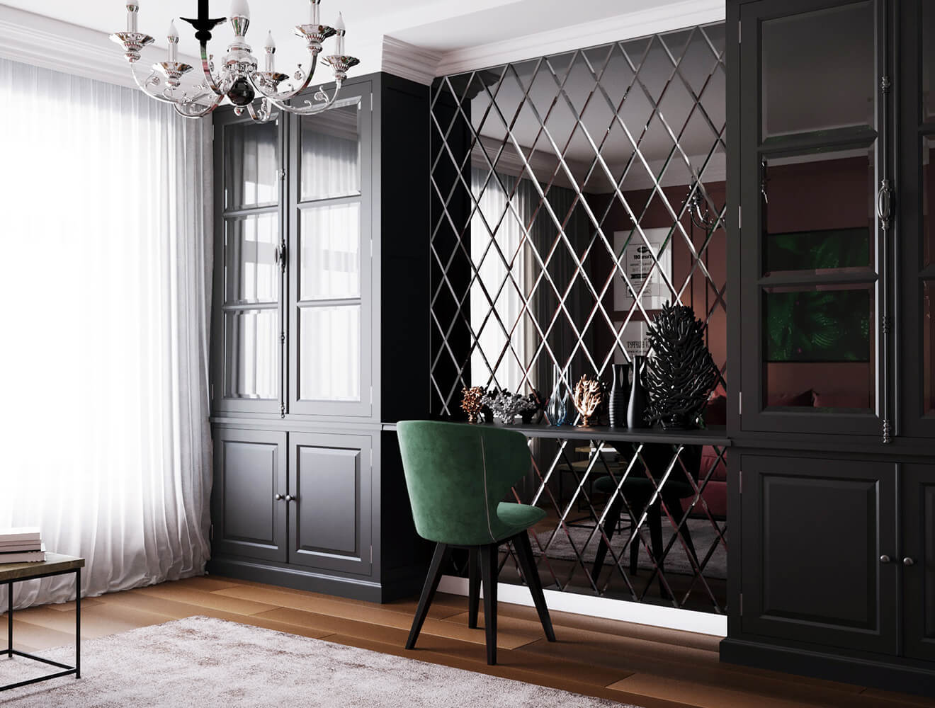 Ideal — Зеркальная панно ромбом с фацетом графит глянец — Ideal, zerkalnaya plitka romby