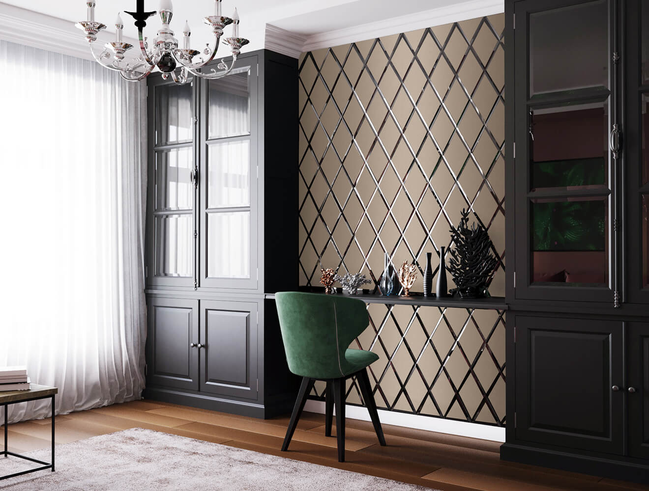 Ideal — Зеркальная панно ромбом с фацетом бронза матовая — Ideal, zerkalnaya plitka romby