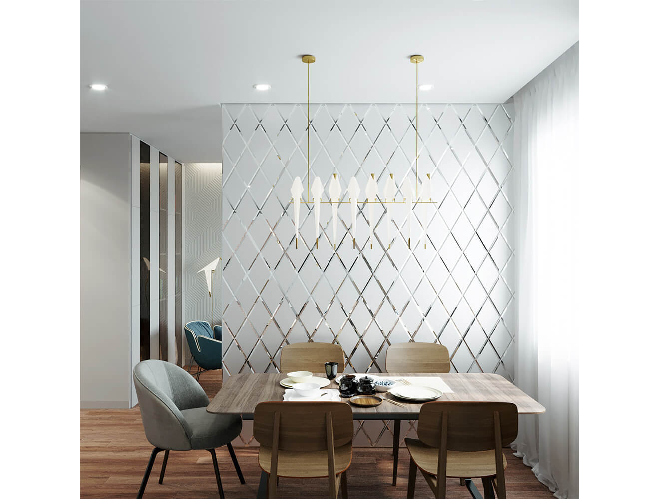 Ideal — Зеркальная панно ромбом с фацетом серебро матовое — Ideal, zerkalnaya plitka romby