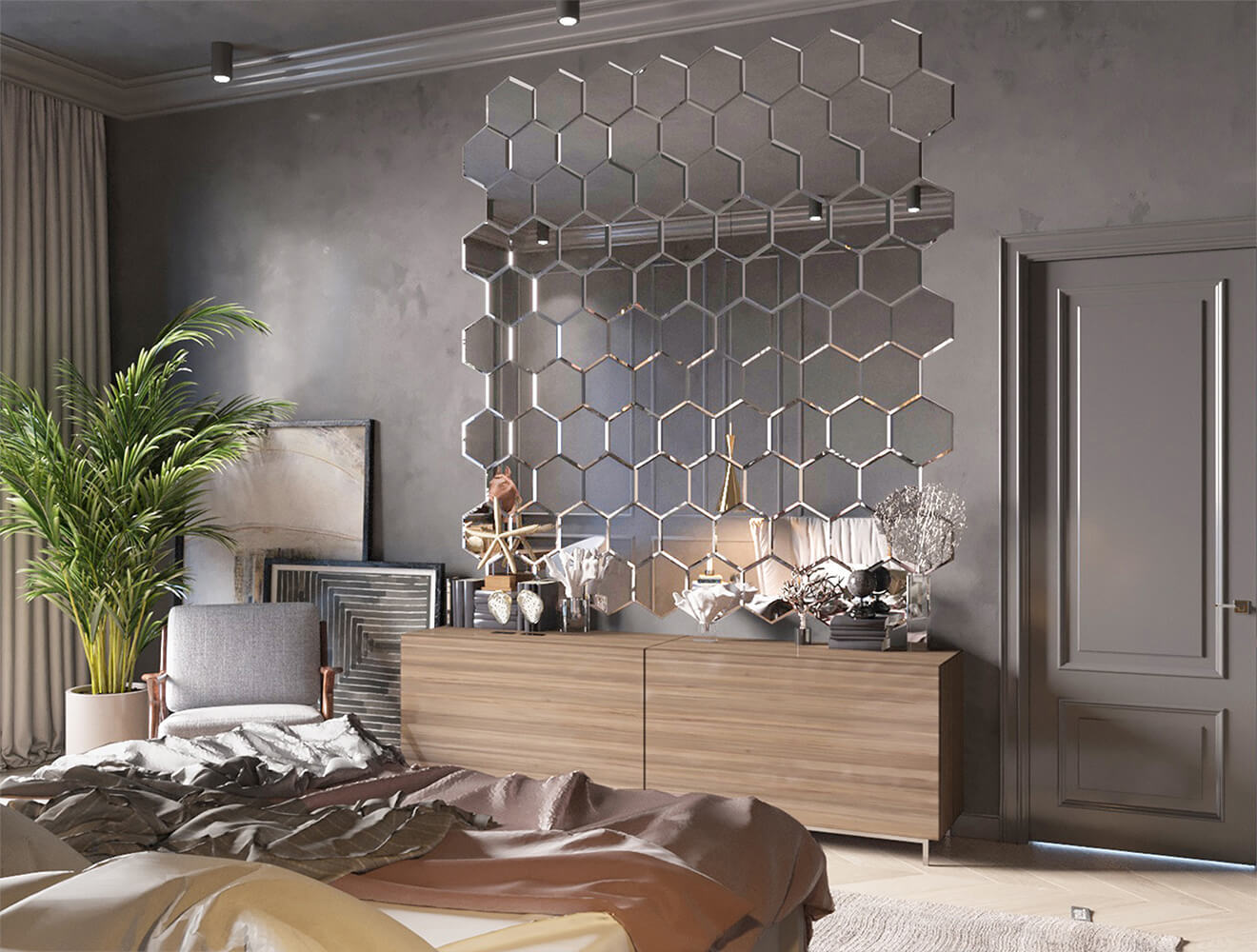 Ideal — Зеркальная панно сота с фацетом серебро глянец — Ideal, zerkalnaya plitka sota