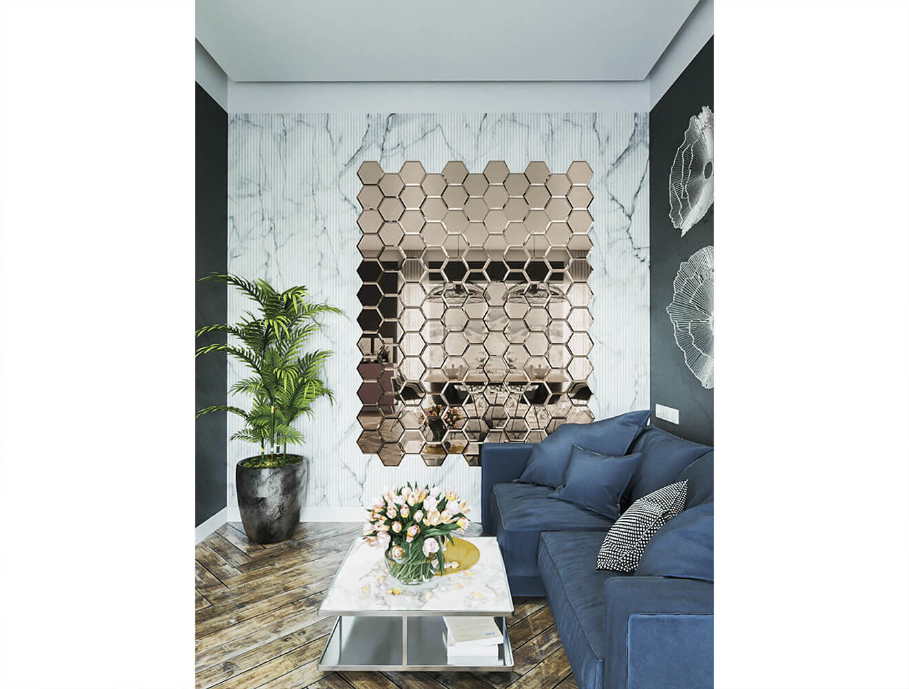 Ideal — Зеркальная панно сота с фацетом бронза глянец — Ideal, zerkalnaya plitka sota