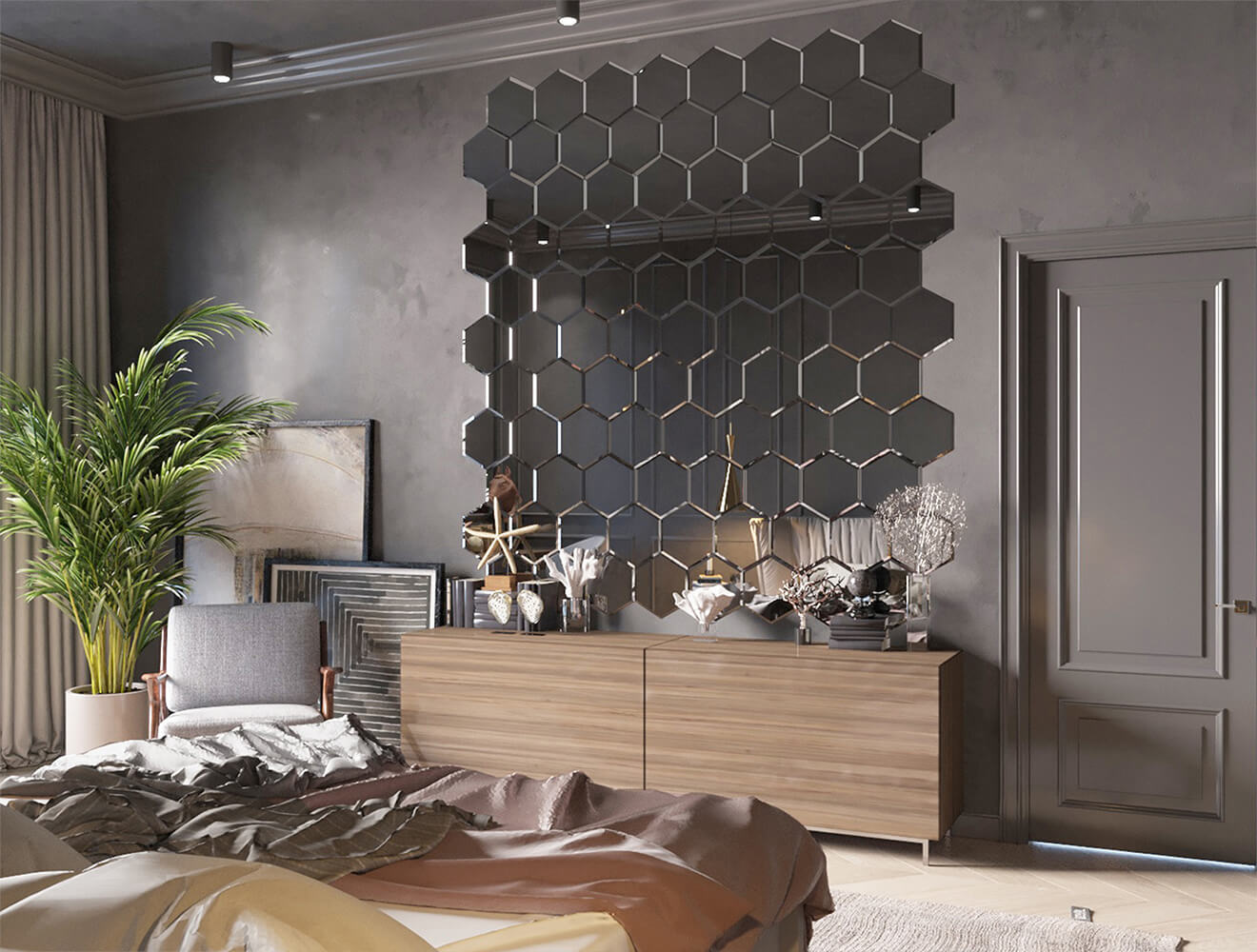 Ideal — Зеркальная панно сота с фацетом графит глянец — Ideal, zerkalnaya plitka sota