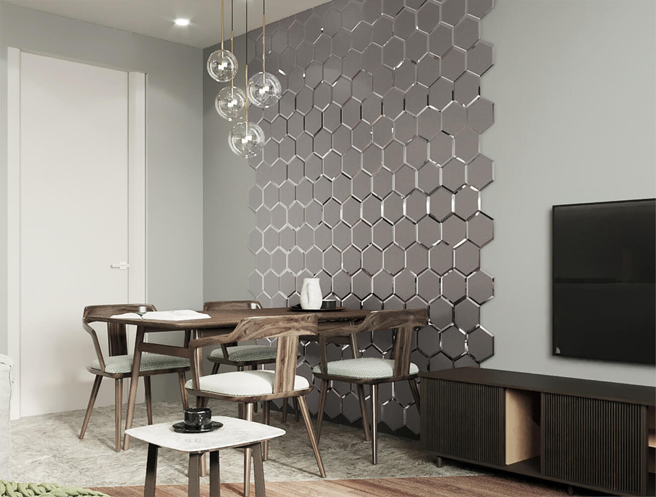 Ideal — Зеркальная панно сота с фацетом графит матовый — Ideal, zerkalnaya plitka sota