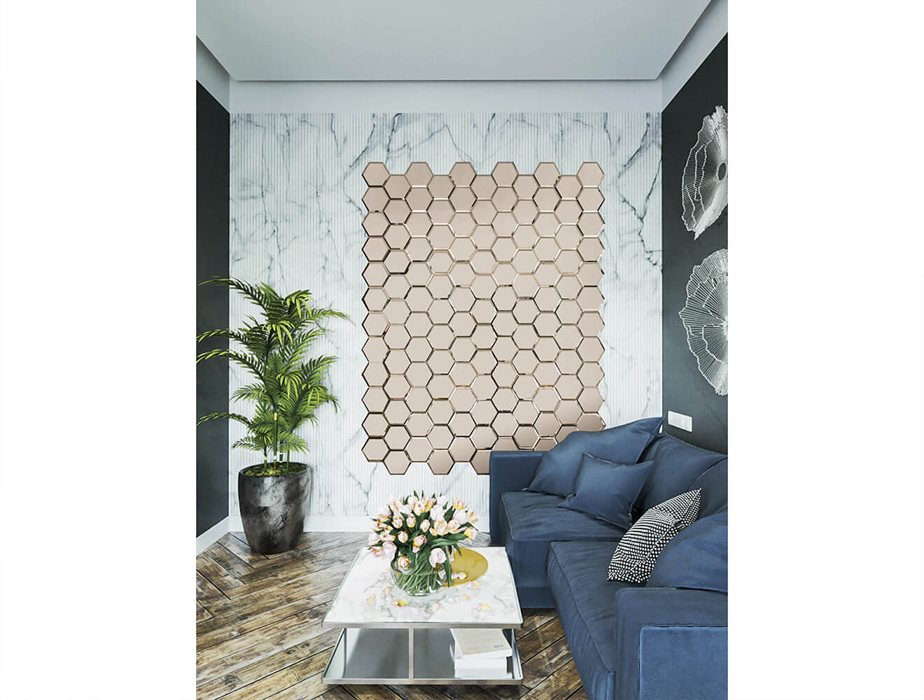 Ideal — Зеркальная панно сота с фацетом бронза матовая — Ideal, zerkalnaya plitka sota