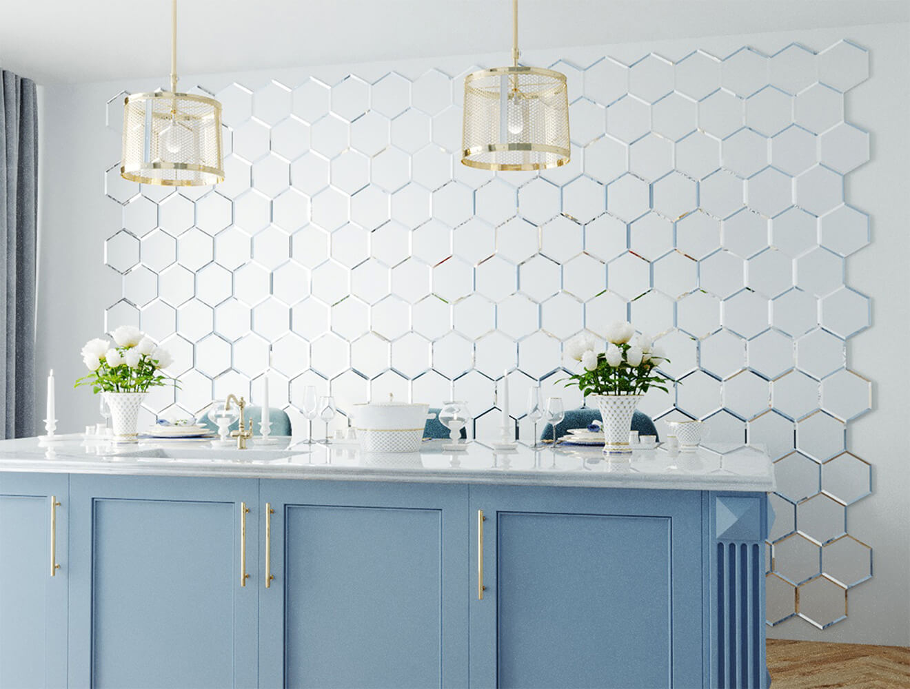 Ideal — Зеркальная панно сота с фацетом серебро матовое — Ideal, zerkalnaya plitka sota