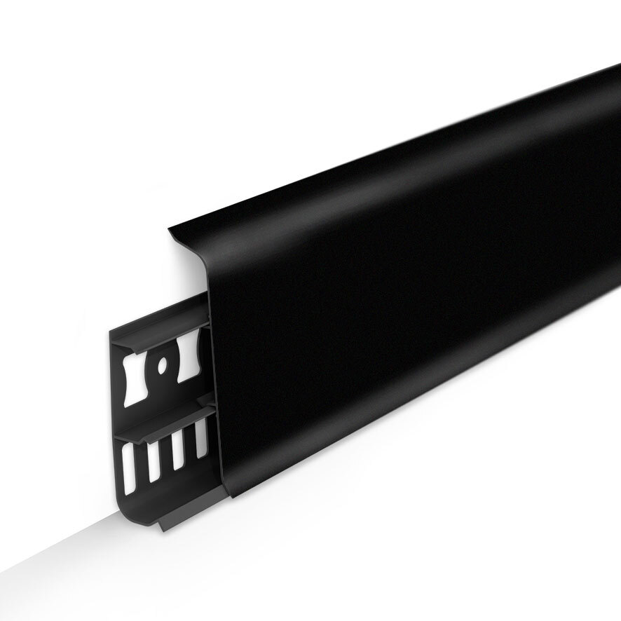 Ideal — Напольный пластиковый плинтус пвх Деконика D70 007 Черный матовый (ideal Deconika 70х21х2200 мм)