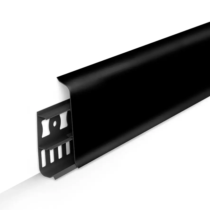 Ideal — Напольный пластиковый плинтус пвх Деконика D85 007 Черный (ideal Deconika 85х21х2200 мм)