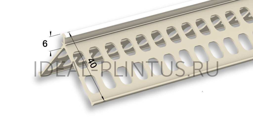 Ideal — Угол штукатурный IDEAL пластиковый с маяком 6мм, Ш-У6, 40х40 мм, 3.0м (10 шт.)